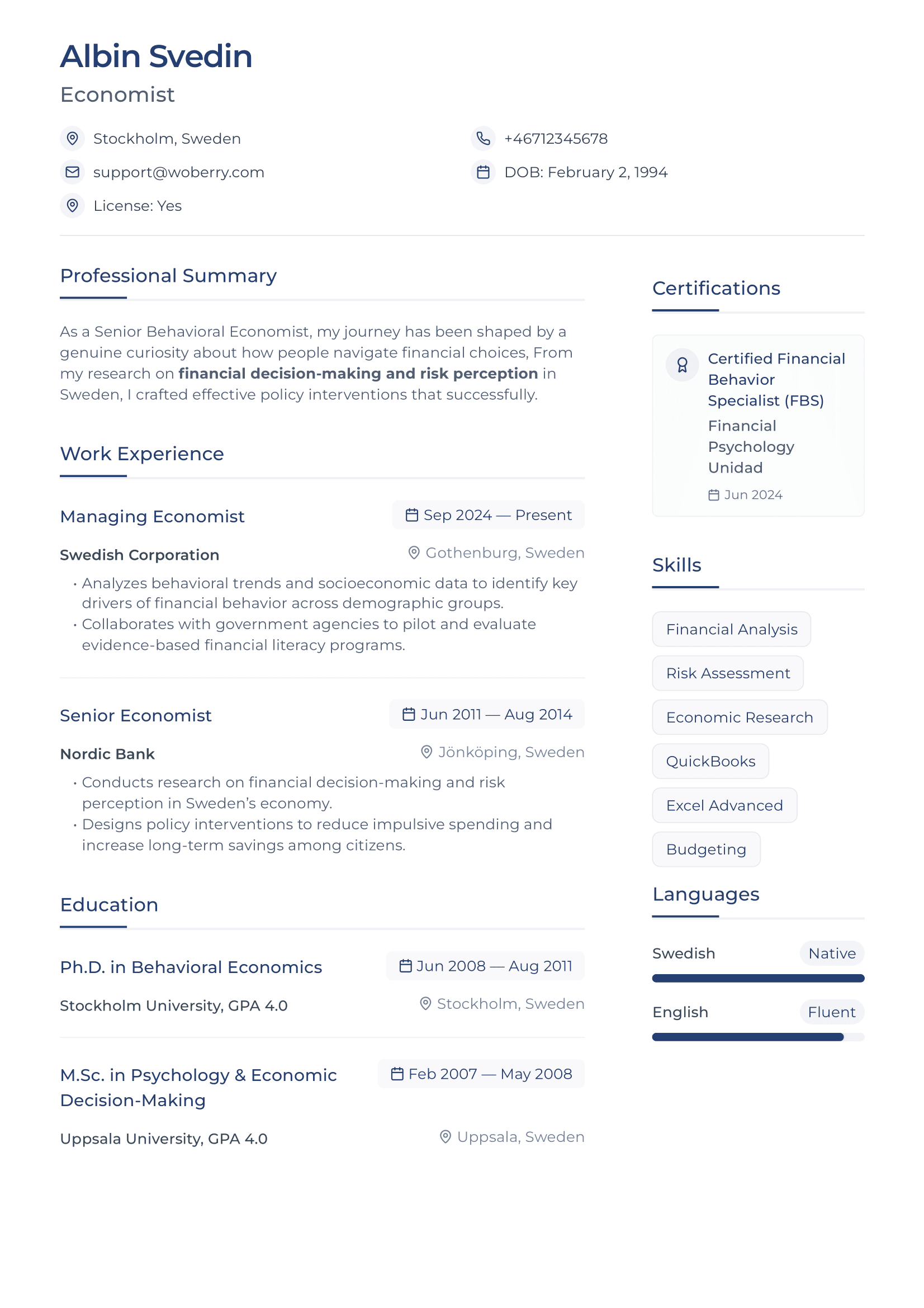 Kronor resume template